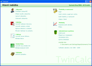 Application window with main menu